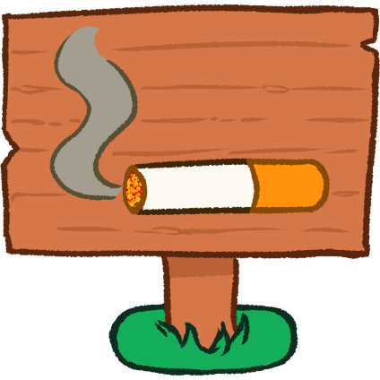  A wooden sign in a patch of grass. There is a lit cigarette on it. 